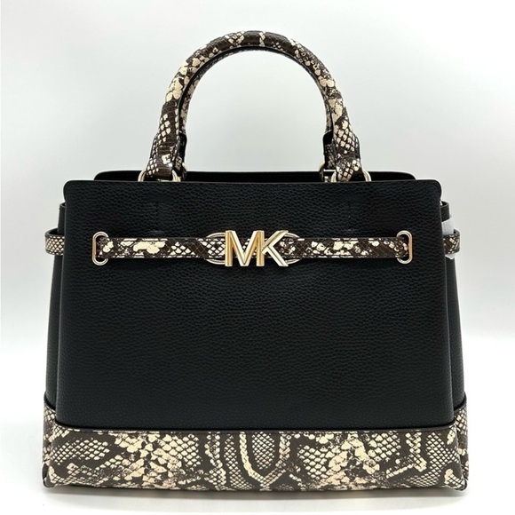 Michael Kors Reed Large Leather Belted Satchel Crossbody Bag Snakeskin - Picture 1 of 13